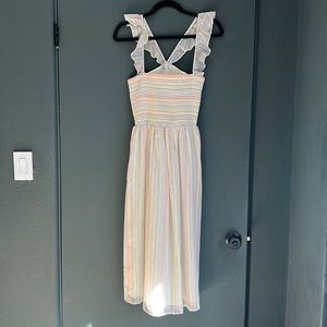 Madewell Rainbow striped smocked ruffle dress